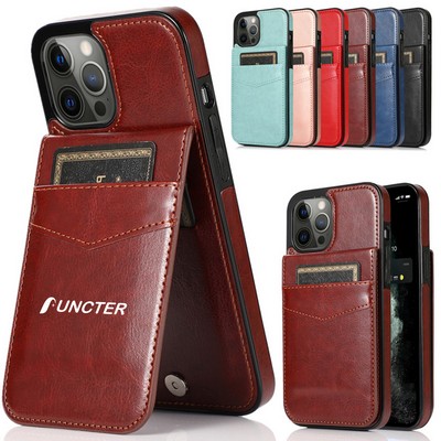 PU Leather Card Holder Phone Case With Phone Stand